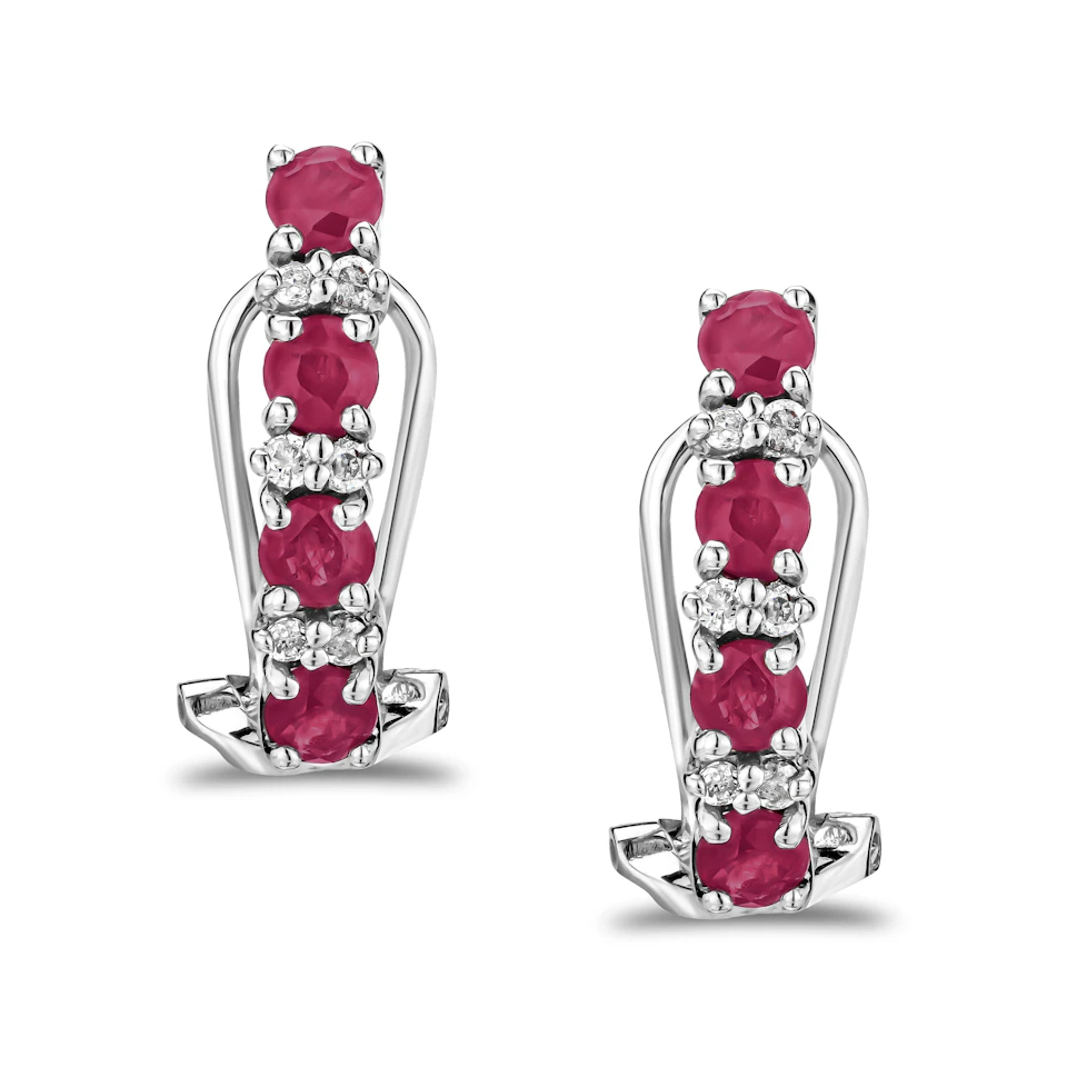 Ruby 1.30CT And Diamond 9K White Gold Earrings