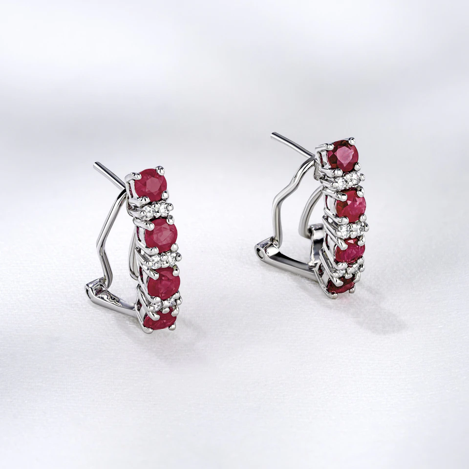 Ruby 1.30CT And Diamond 9K White Gold Earrings