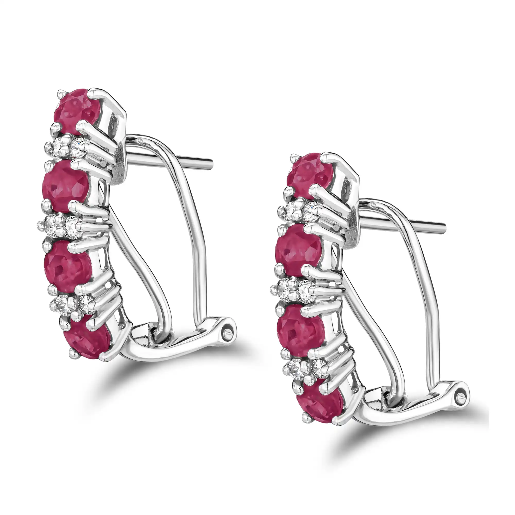 Ruby 1.30CT And Diamond 9K White Gold Earrings