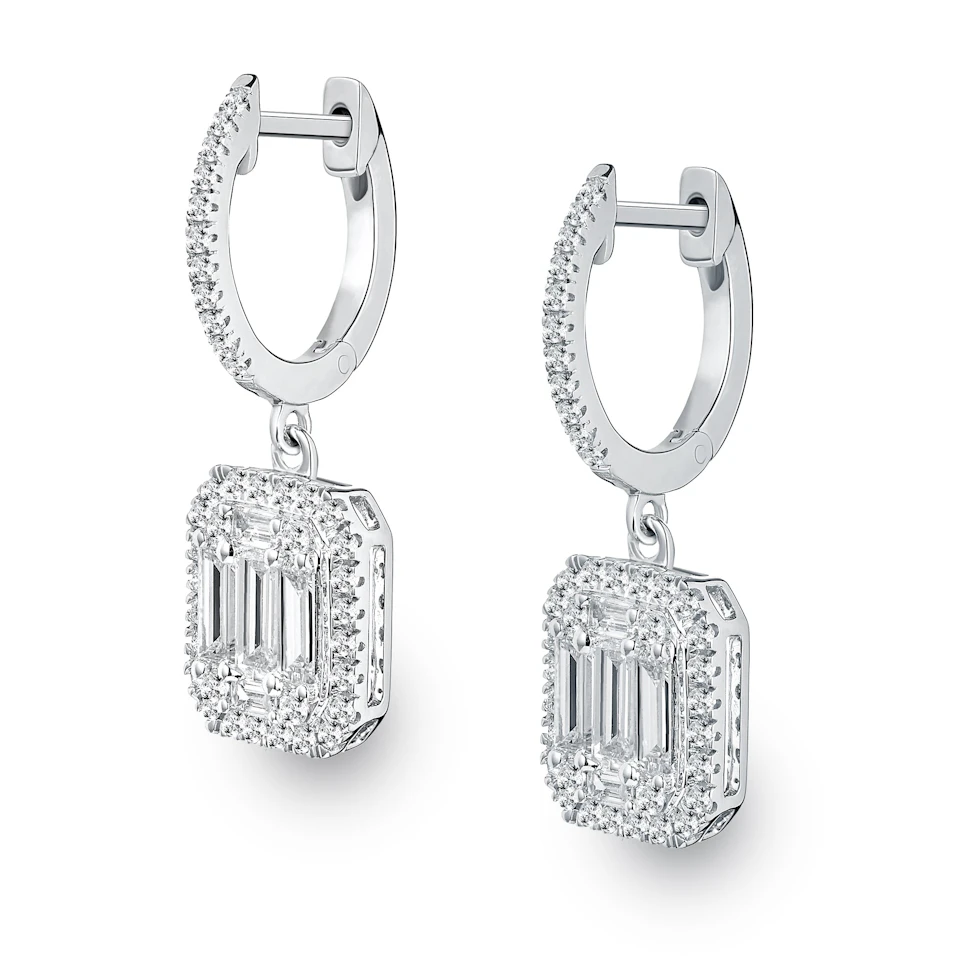Baguette Lab Diamond Halo Earrings 1.30ct G/VS Set in 9K White Gold
