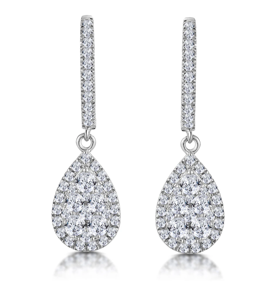 Lab Diamond Pear Cluster Earrings Pave 1ct Set in 9K White Gold