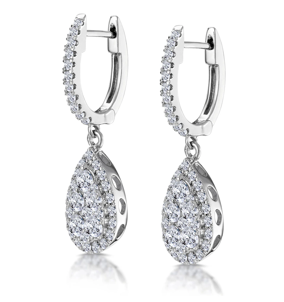 Lab Diamond Pear Cluster Earrings Pave 1ct Set in 9K White Gold