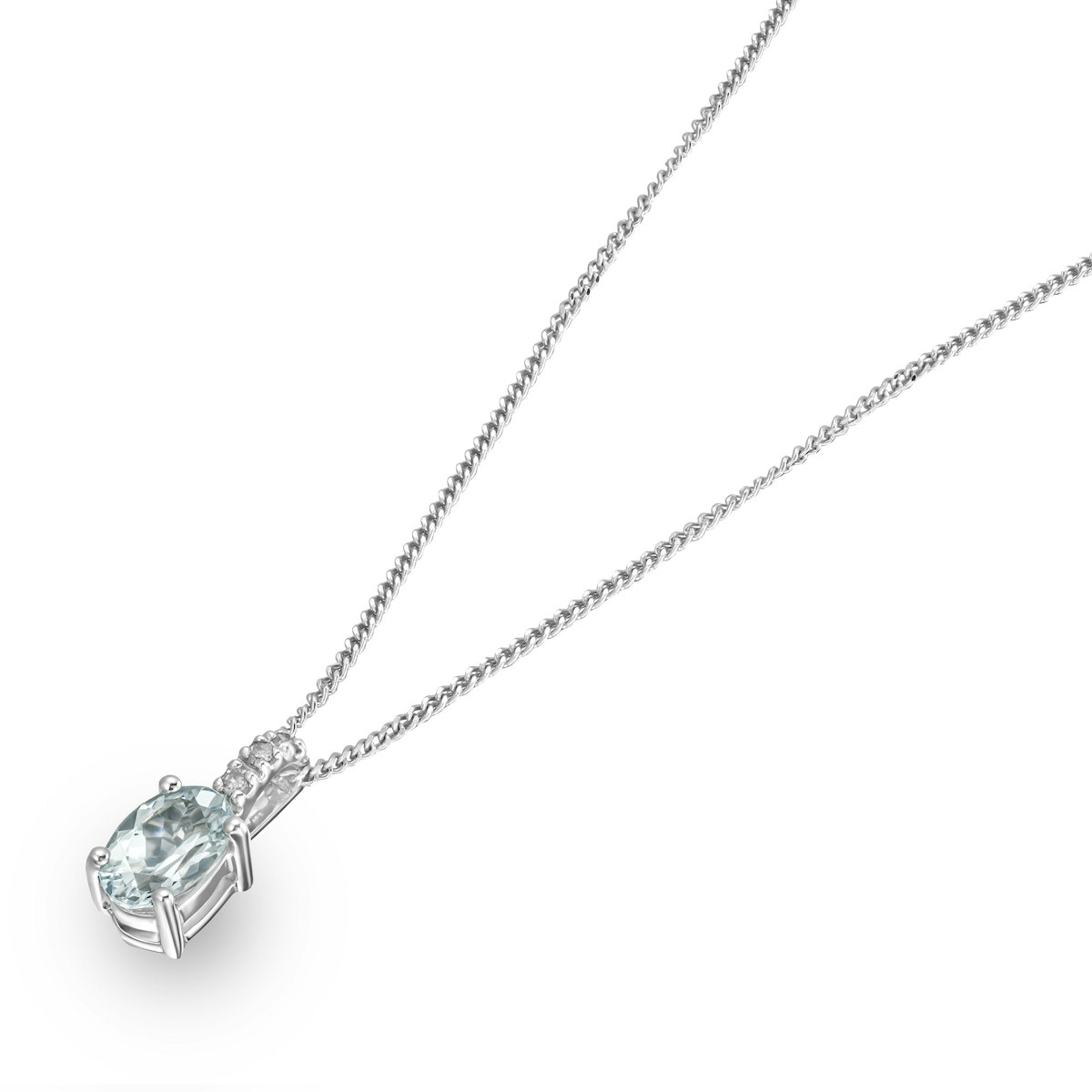 Aquamarine 0.34CT And Diamond 9K White Gold Pendant Necklace