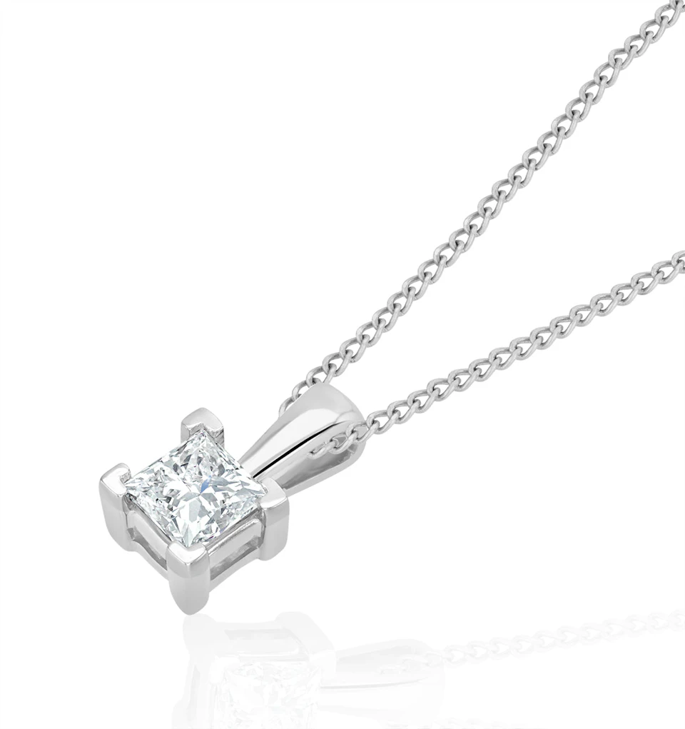 0.50ct Lab Diamond Princess Cut Solitaire Necklace in 9K White Gold
