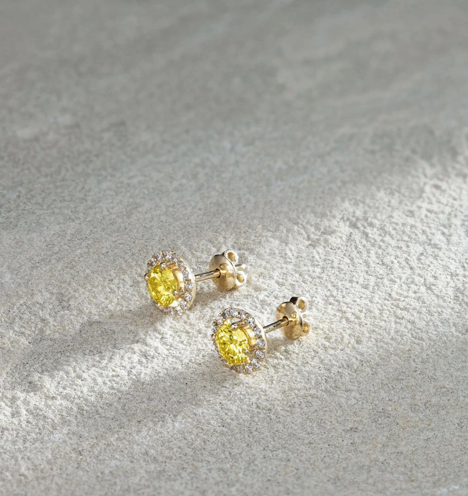 Ella Yellow Lab Diamond 1.34ct Halo Earrings in 18K Yellow Gold - Elara Collection