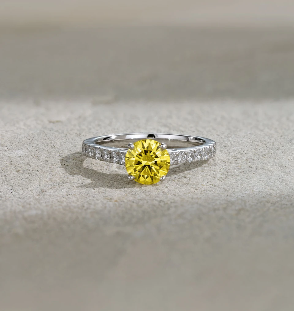 Natalia Yellow Lab Diamond 1.50ct Side Stone Ring in Platinum - Elara Collection