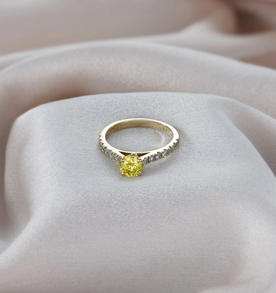 Natalia Yellow Lab Diamond 0.91ct Side Stone Ring in 18K Yellow Gold - Elara Collection