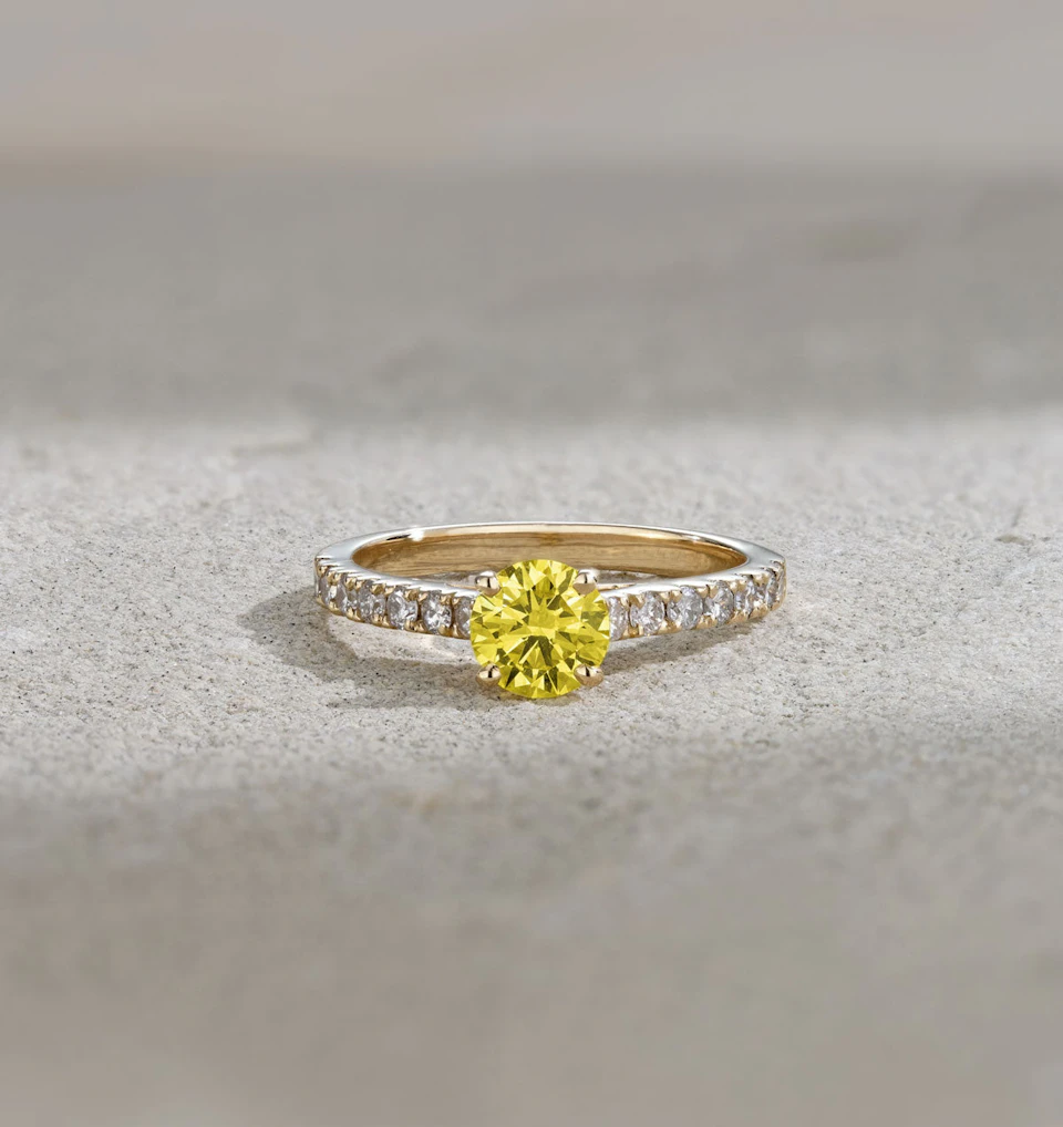 Natalia Yellow Lab Diamond 0.91ct Side Stone Ring in 18K Yellow Gold - Elara Collection