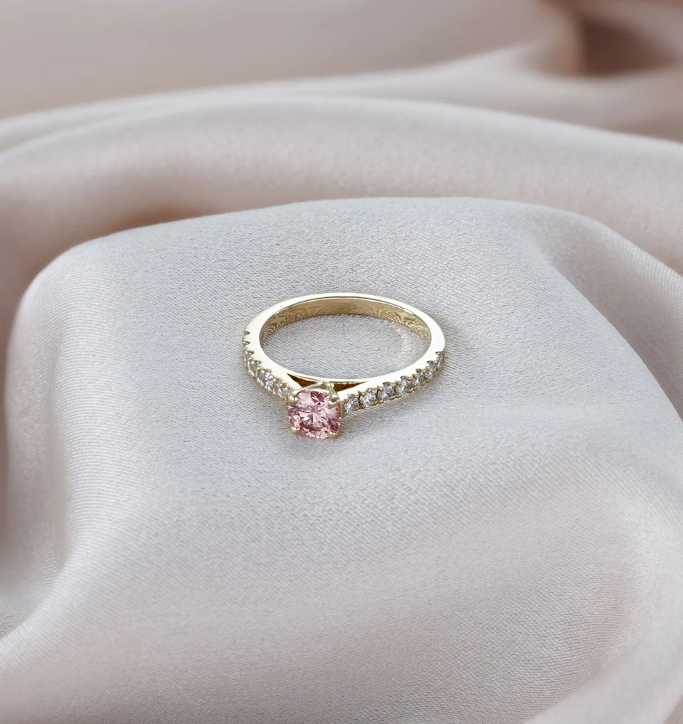 Natalia Pink Lab Diamond 0.91ct Side Stone Ring in 18K Yellow Gold - Elara Collection