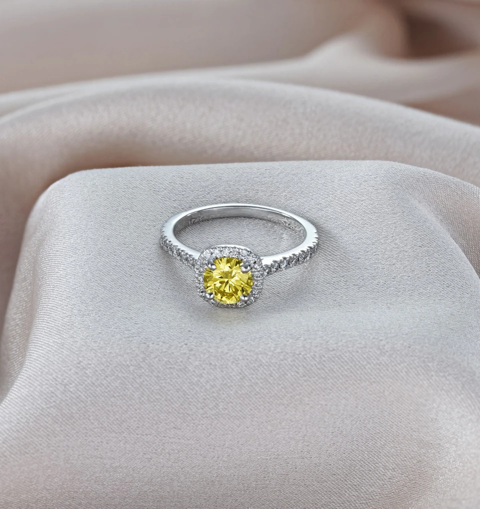 Elizabeth Yellow Lab Diamond 1.70ct Halo Ring in 18K White Gold - Elara Collection