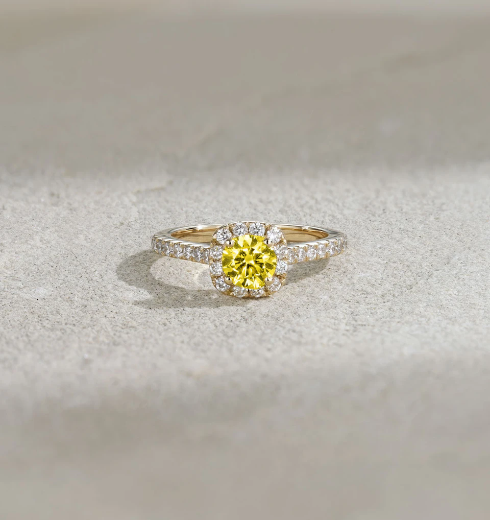 Elizabeth Yellow Lab Diamond 1.00ct Halo Ring in 18K Yellow Gold - Elara Collection
