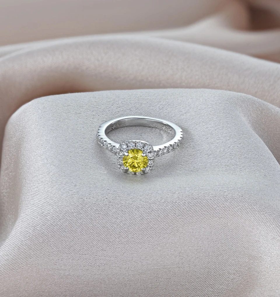 Elizabeth Yellow Lab Diamond 1.00ct Halo Ring in 18K White Gold - Elara Collection