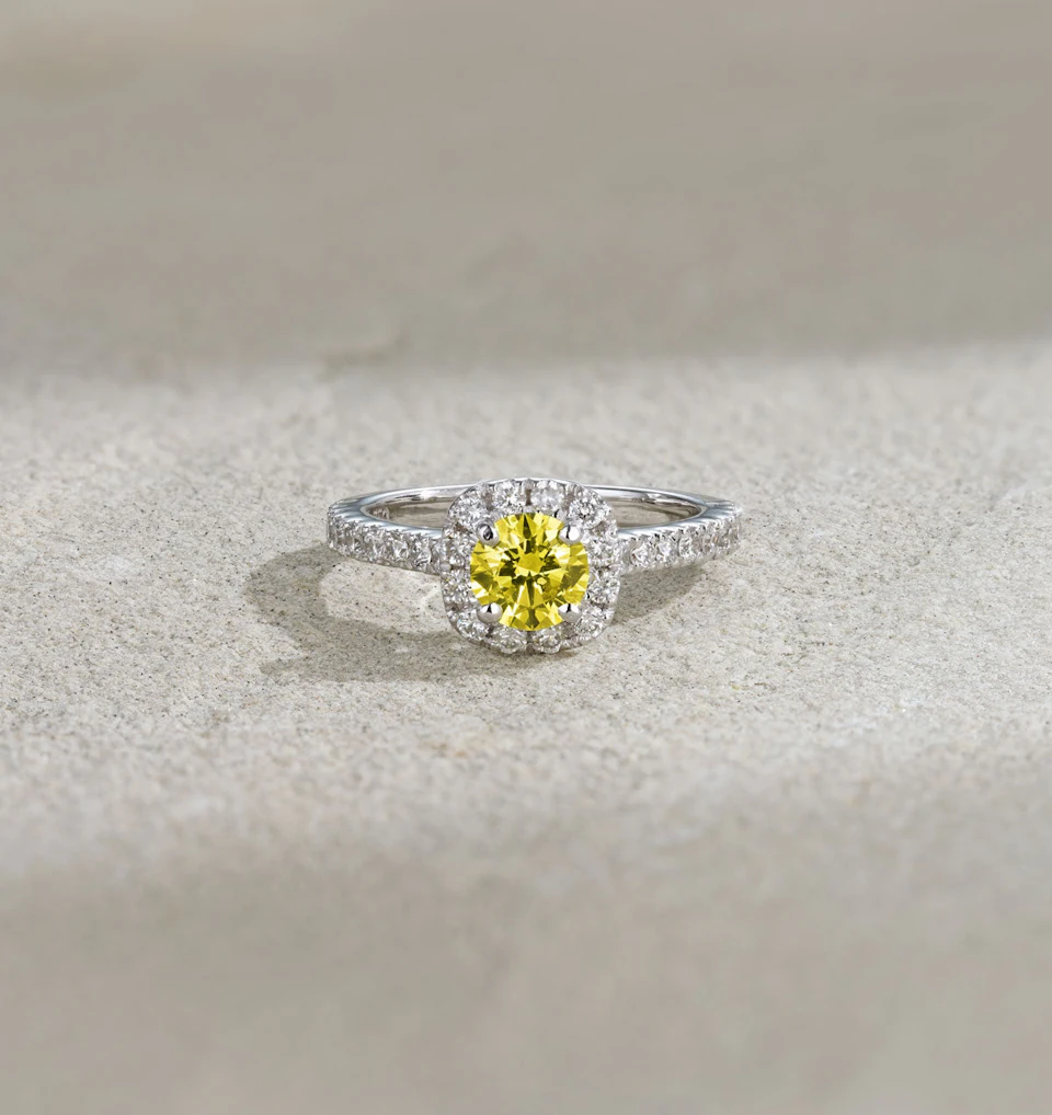 Elizabeth Yellow Lab Diamond 1.00ct Halo Ring in 18K White Gold - Elara Collection