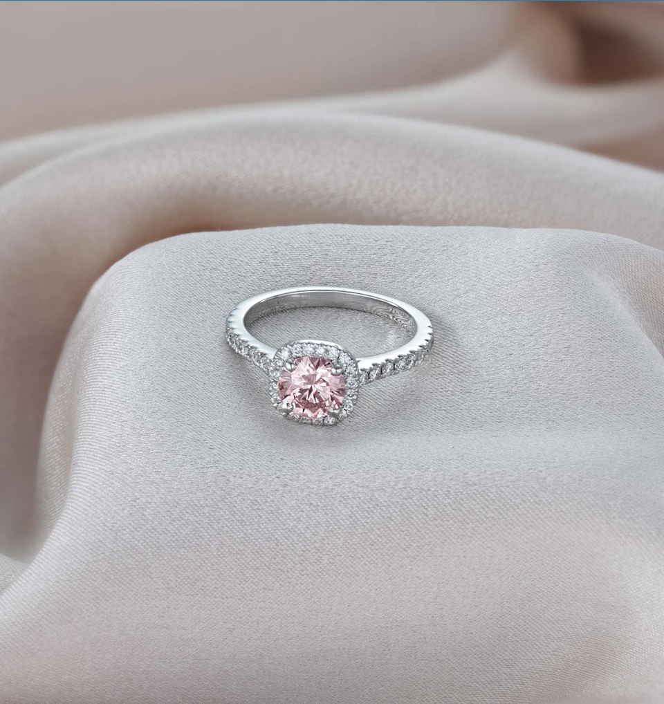 Elizabeth Pink Lab Diamond 1.70ct Halo Ring in 18K White Gold - Elara Collection