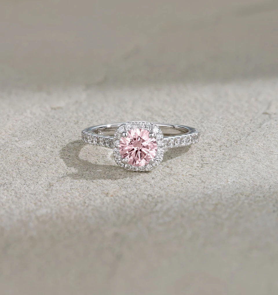 Elizabeth Pink Lab Diamond 1.70ct Halo Ring in 18K White Gold - Elara Collection