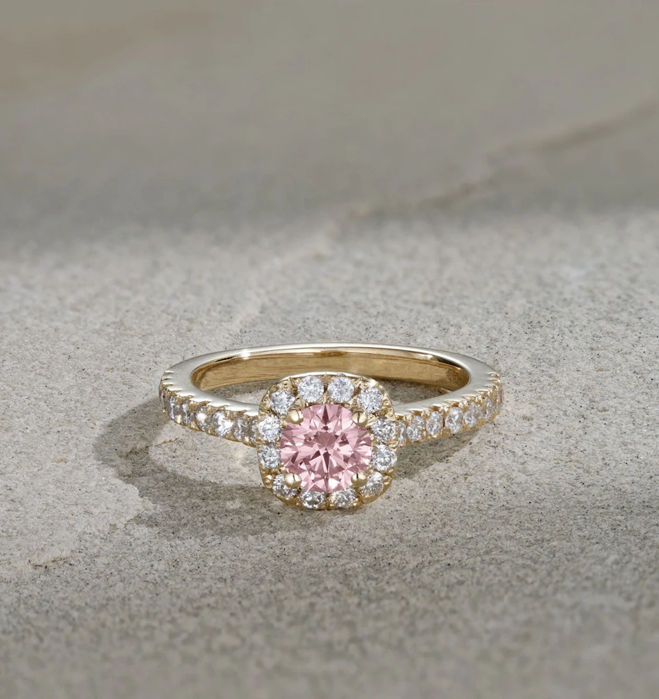 Elizabeth Pink Lab Diamond 1.00ct Halo Ring in 18K Yellow Gold - Elara Collection