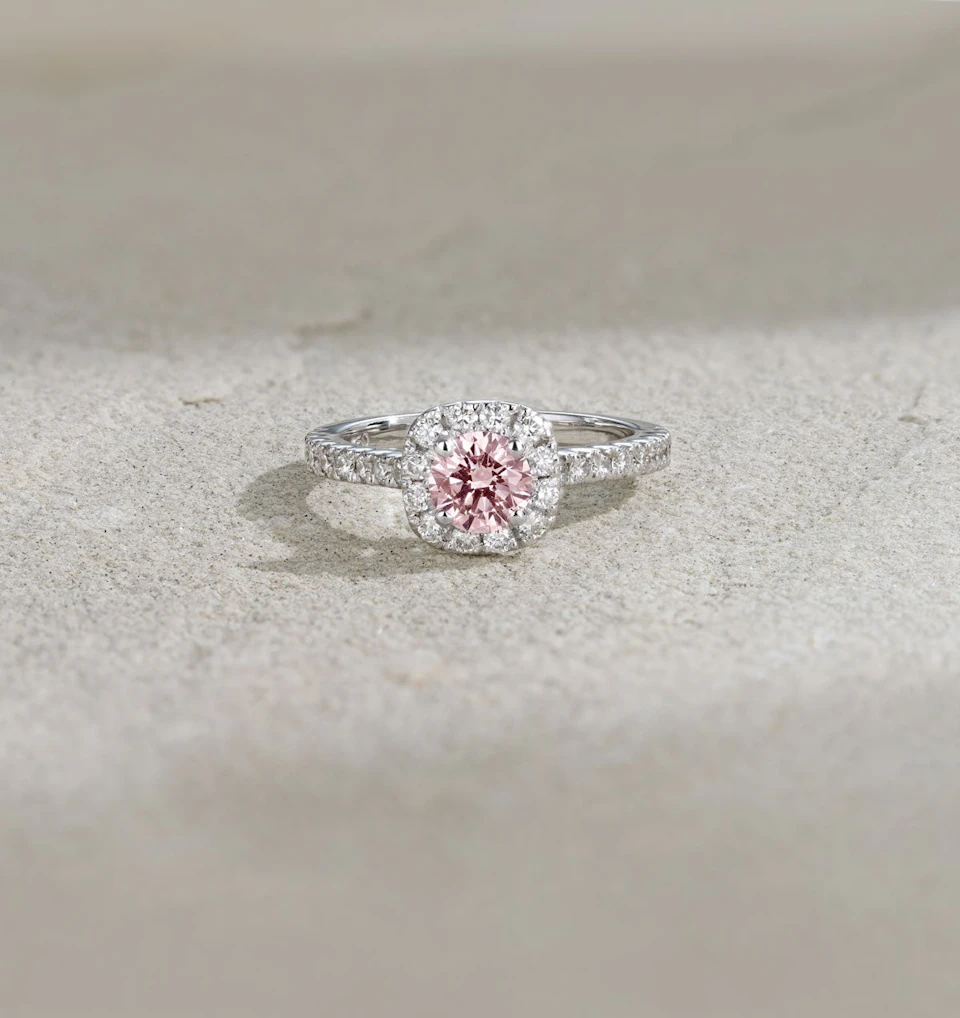 Elizabeth Pink Lab Diamond 1.00ct Halo Ring in 18K White Gold - Elara Collection