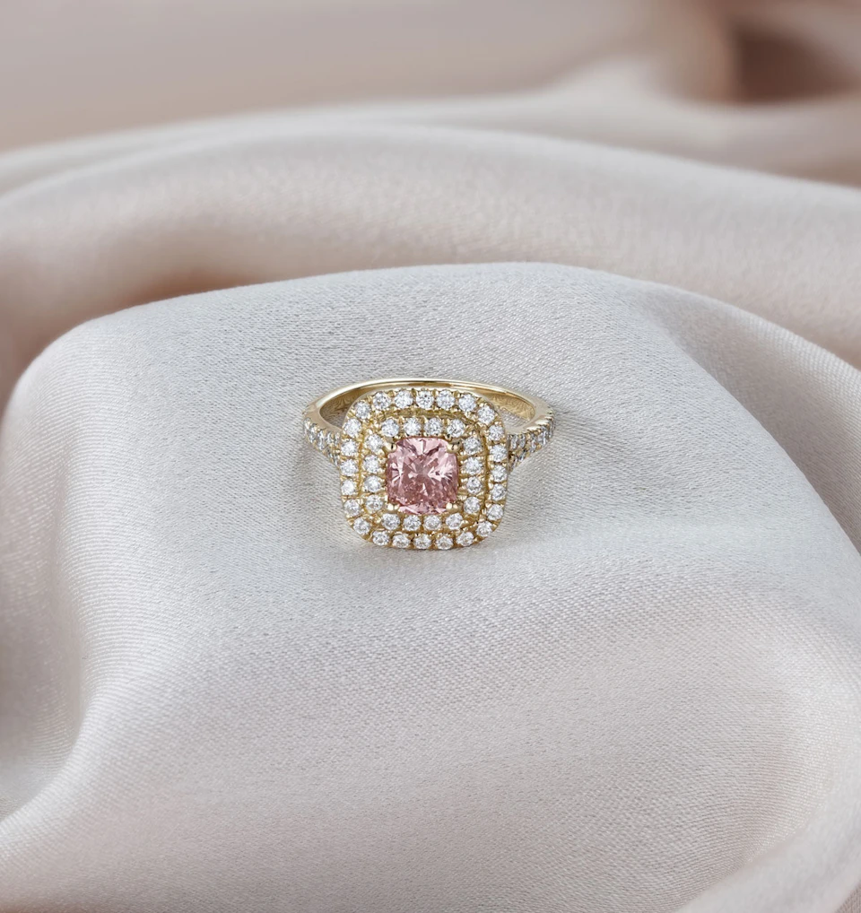 Anastasia Pink Lab Diamond 1.65ct Halo Ring in 18K Yellow Gold - Elara Collection