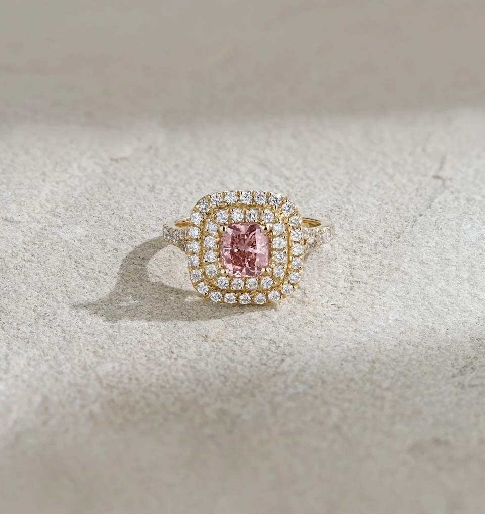 Anastasia Pink Lab Diamond 1.65ct Halo Ring in 18K Yellow Gold - Elara Collection