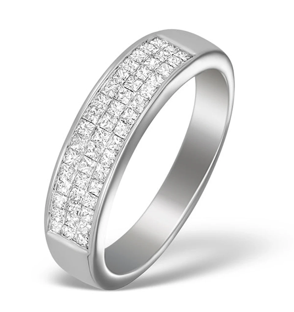 18K White Gold Princess Diamond Half Eternity Ring - SIZE N