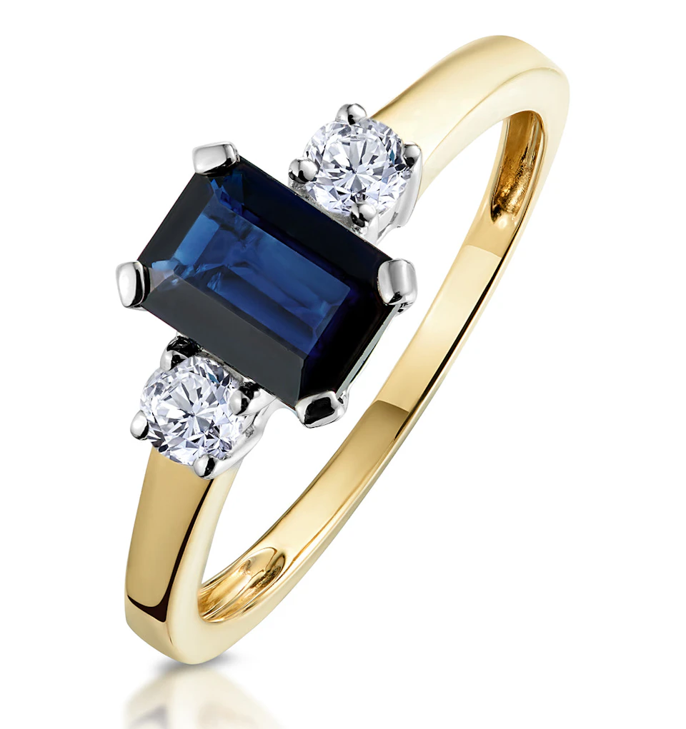 Sapphire 7 x 5mm And Diamond 18K Gold Ring N3925
