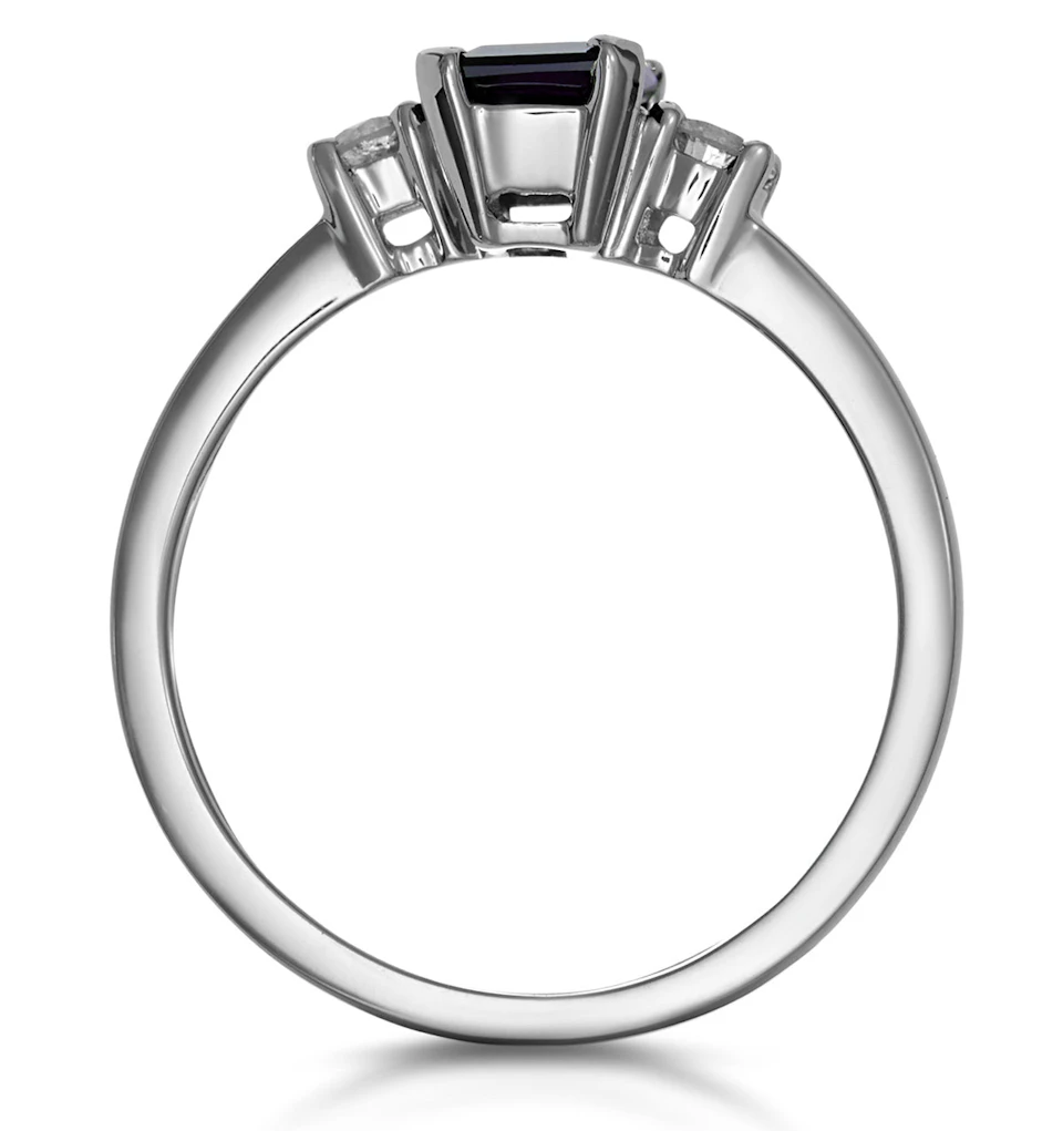 Sapphire 7 x 5mm And Diamond 18K White Gold Ring