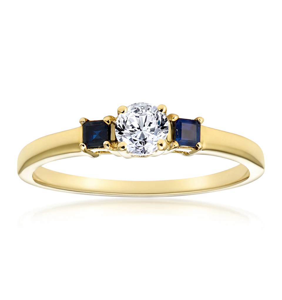 Diamond 0.25ct And Sapphire 18K Gold Ring