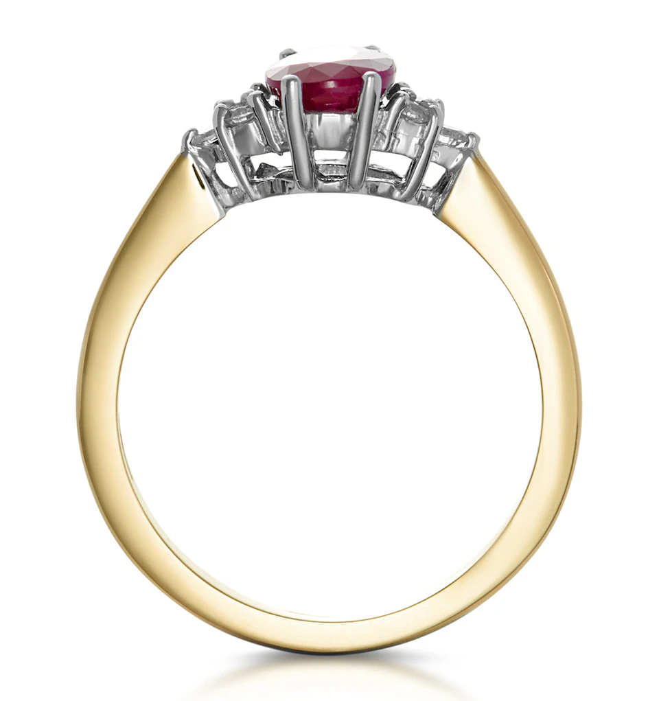 Ruby 7mm x 5mm And Diamond 18K Gold Ring