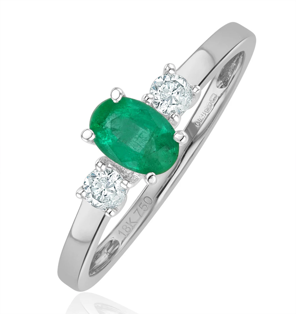 Emerald 6 x 4mm And Diamond 18K White Gold Ring N4314Y