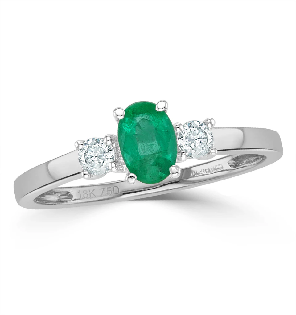 Emerald 6 x 4mm And Diamond 18K White Gold Ring N4314Y