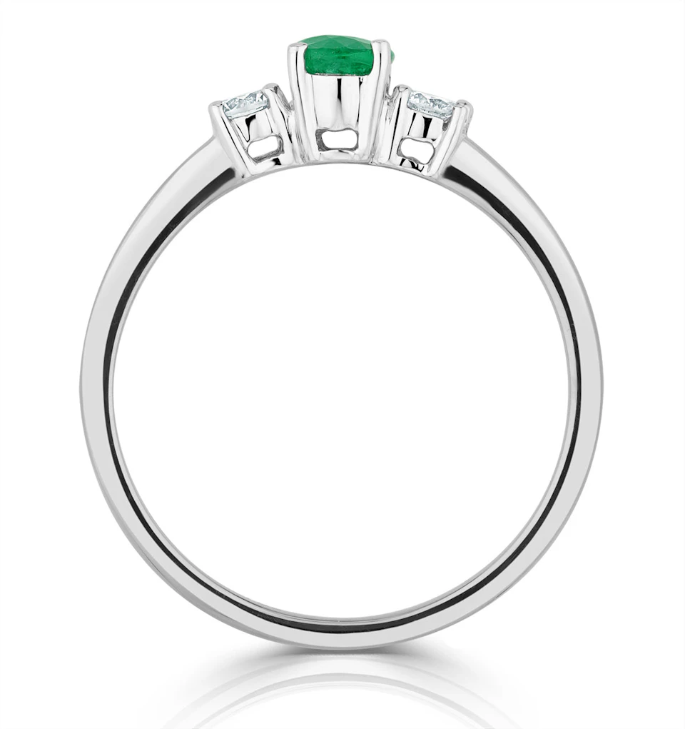 Emerald 6 x 4mm And Diamond 18K White Gold Ring N4314Y