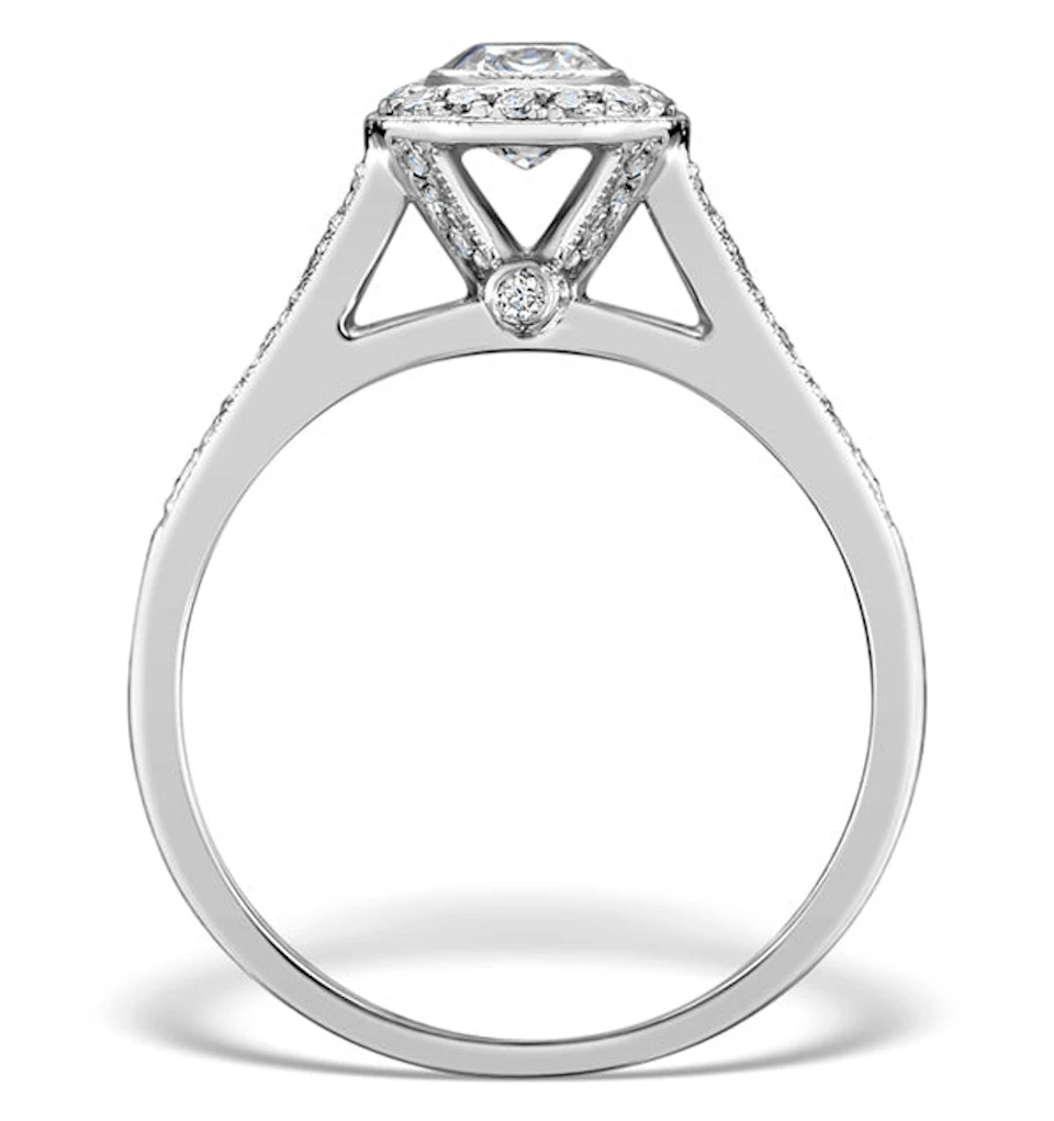 Halo Engagement Ring Alice 0.90ct H/SI Diamond in 18K White Gold