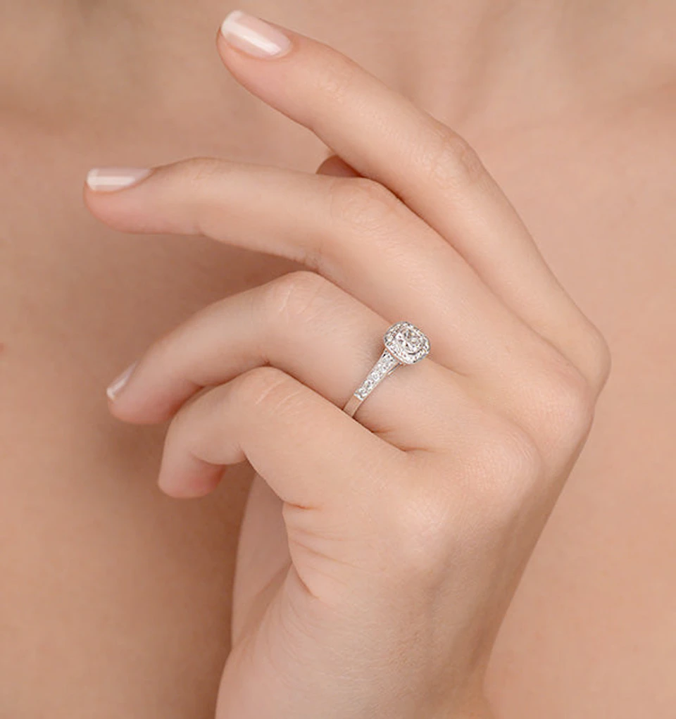 Halo Engagement Ring Alice 0.90ct H/SI Diamond in 18K White Gold
