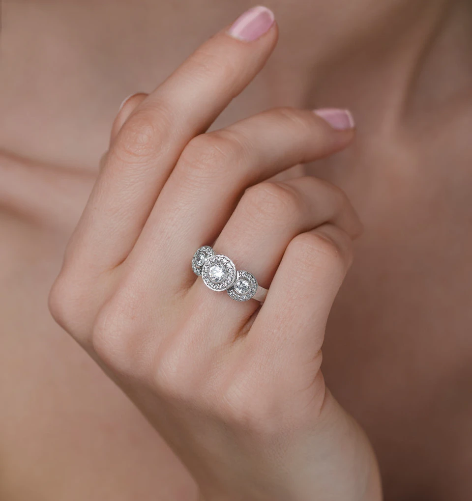 Halo Pave Ring - Celeste - 0.92ct of H/Si Diamonds in 18K White Gold