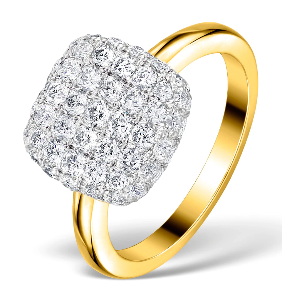 Diamond Pave Cushion Ring 1.25CT H/Si in 18K Gold Ring - N4537