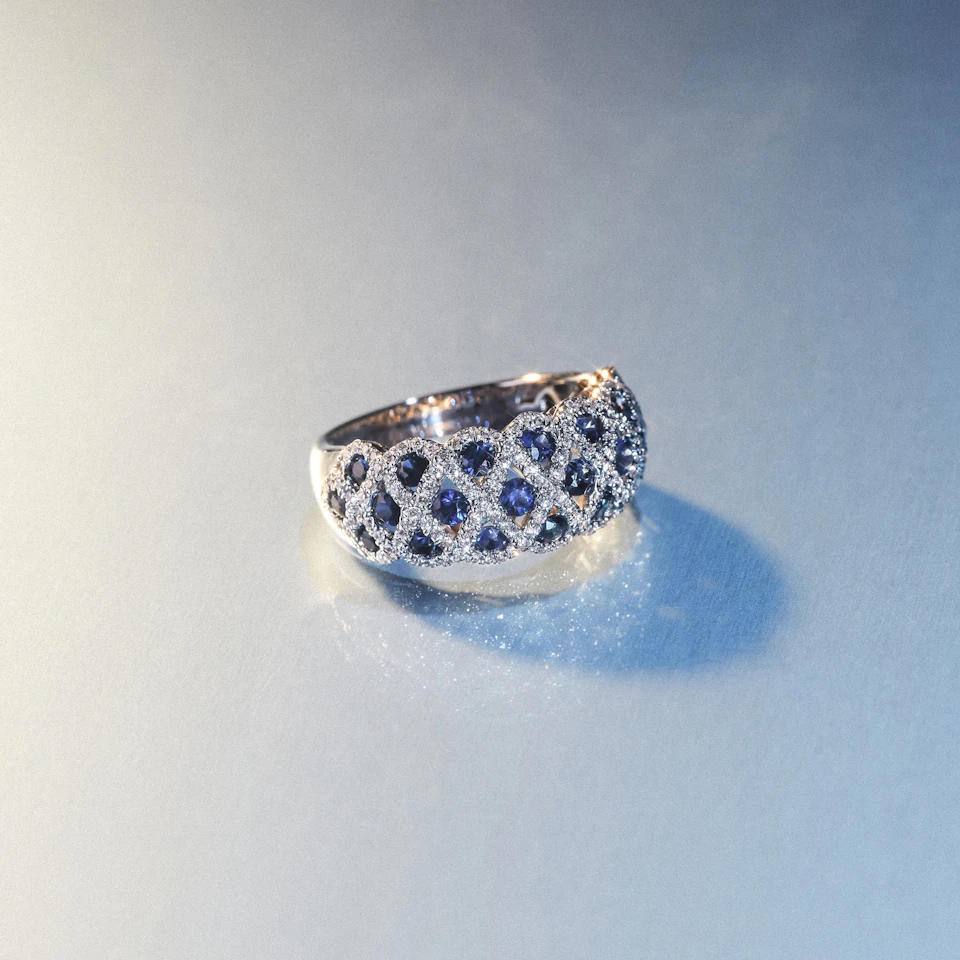 Sapphire 1.36CT and Diamond Lattice Ring in 18K White Gold - N4539Y