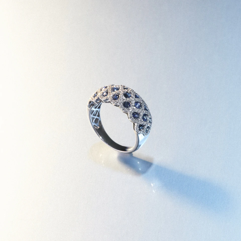 Sapphire 1.36CT and Diamond Lattice Ring in 18K White Gold - N4539Y