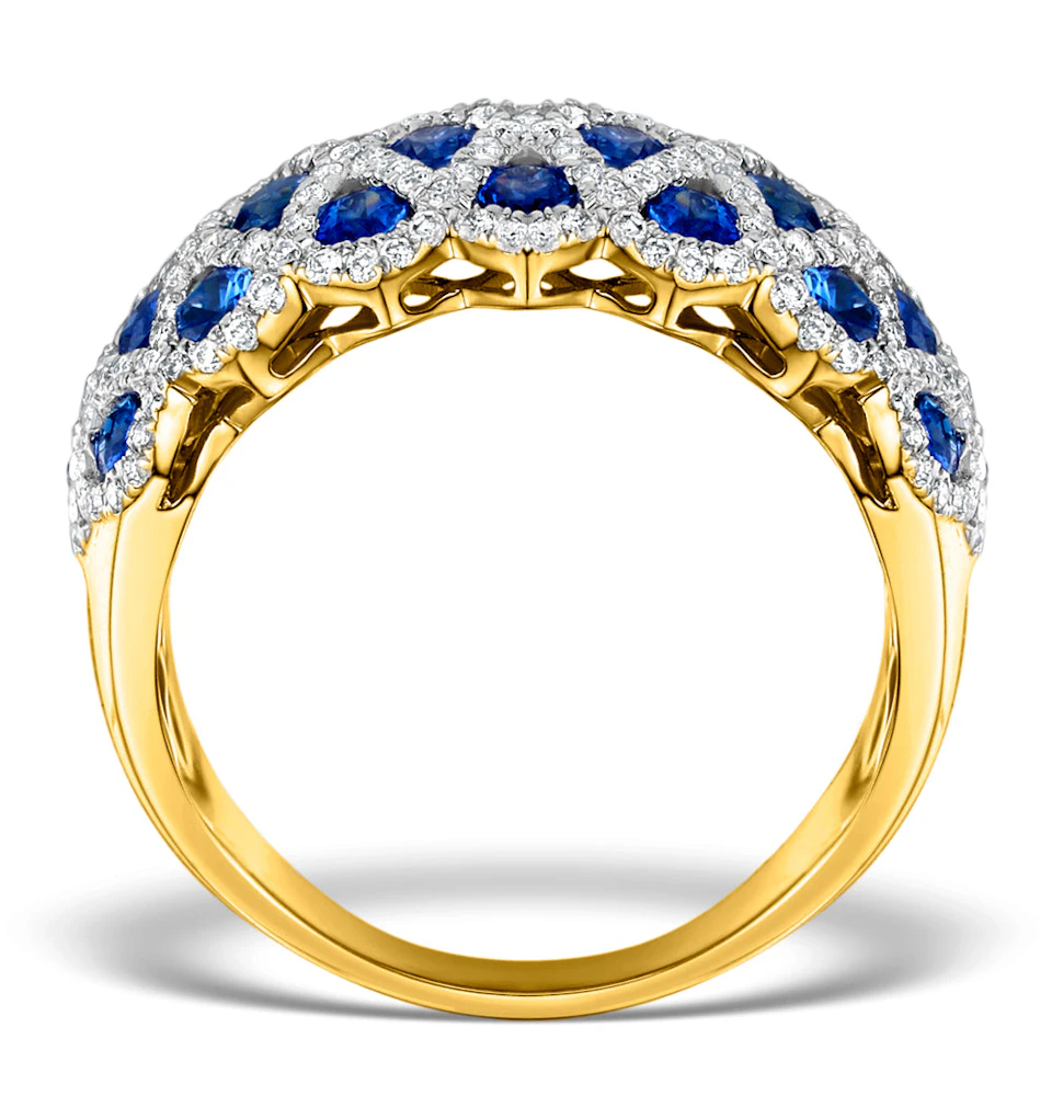 Sapphire 1.36CT and Diamond Lattice Ring in 18K Gold - N4539