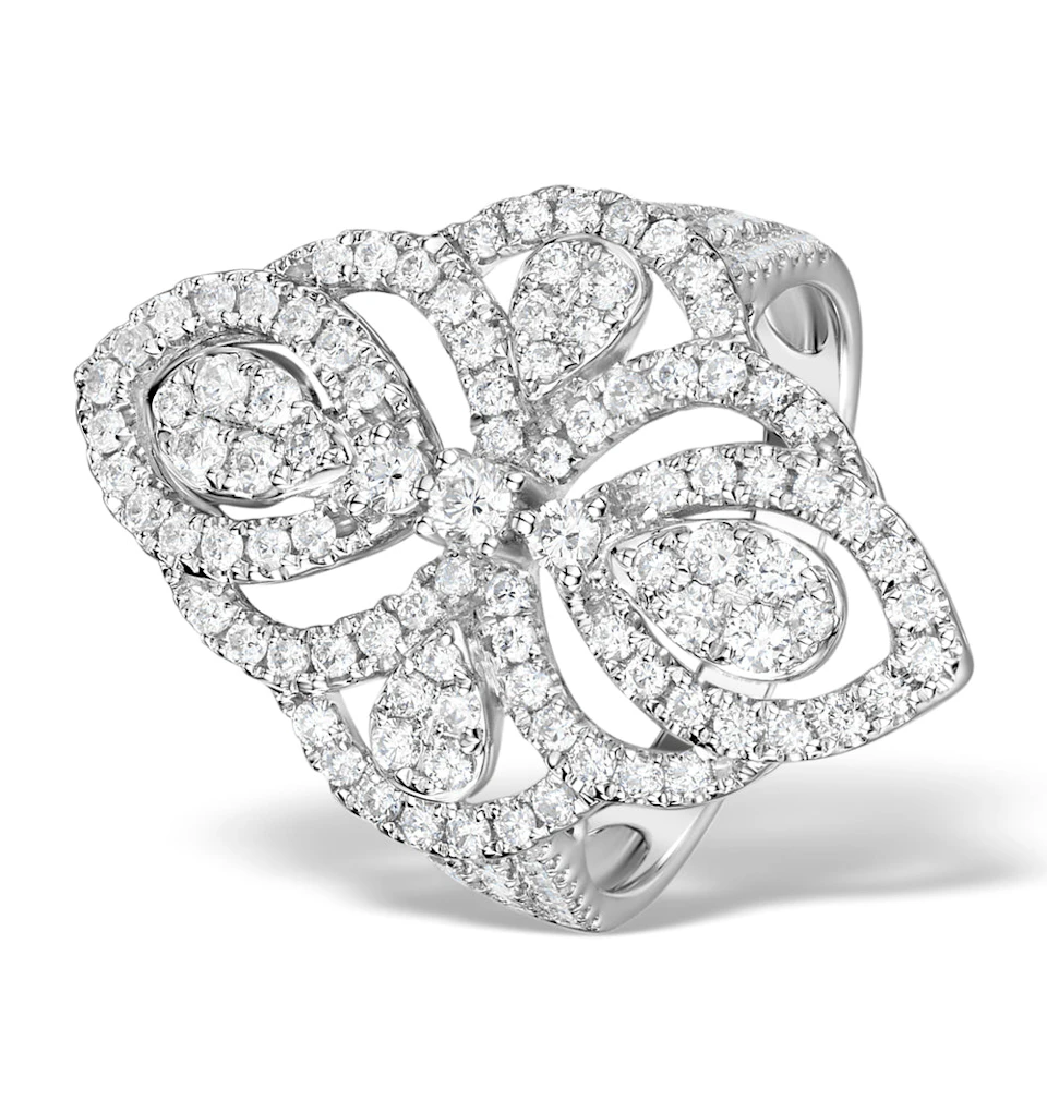 Vintage Diamond Ring 1.75CT H/Si in 18K White Gold -SIZE R
