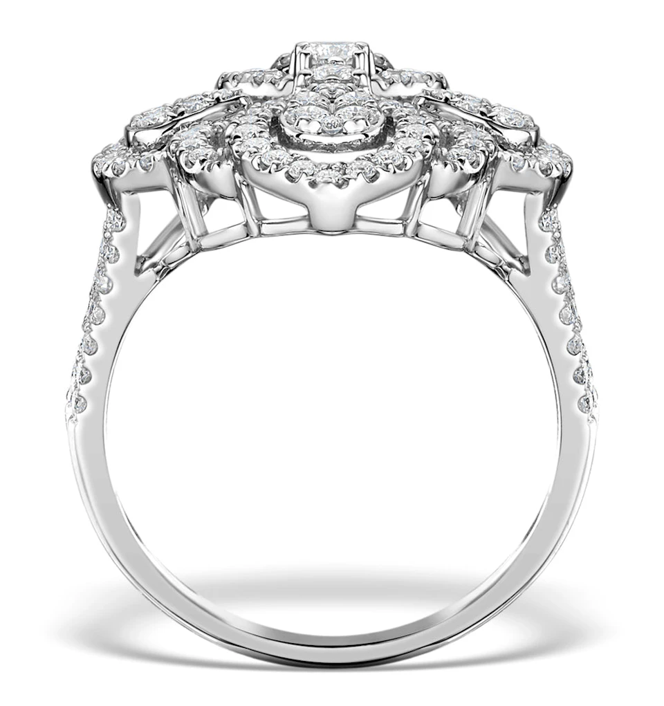 Vintage Diamond Ring 1.75CT H/Si in 18K White Gold -SIZE R