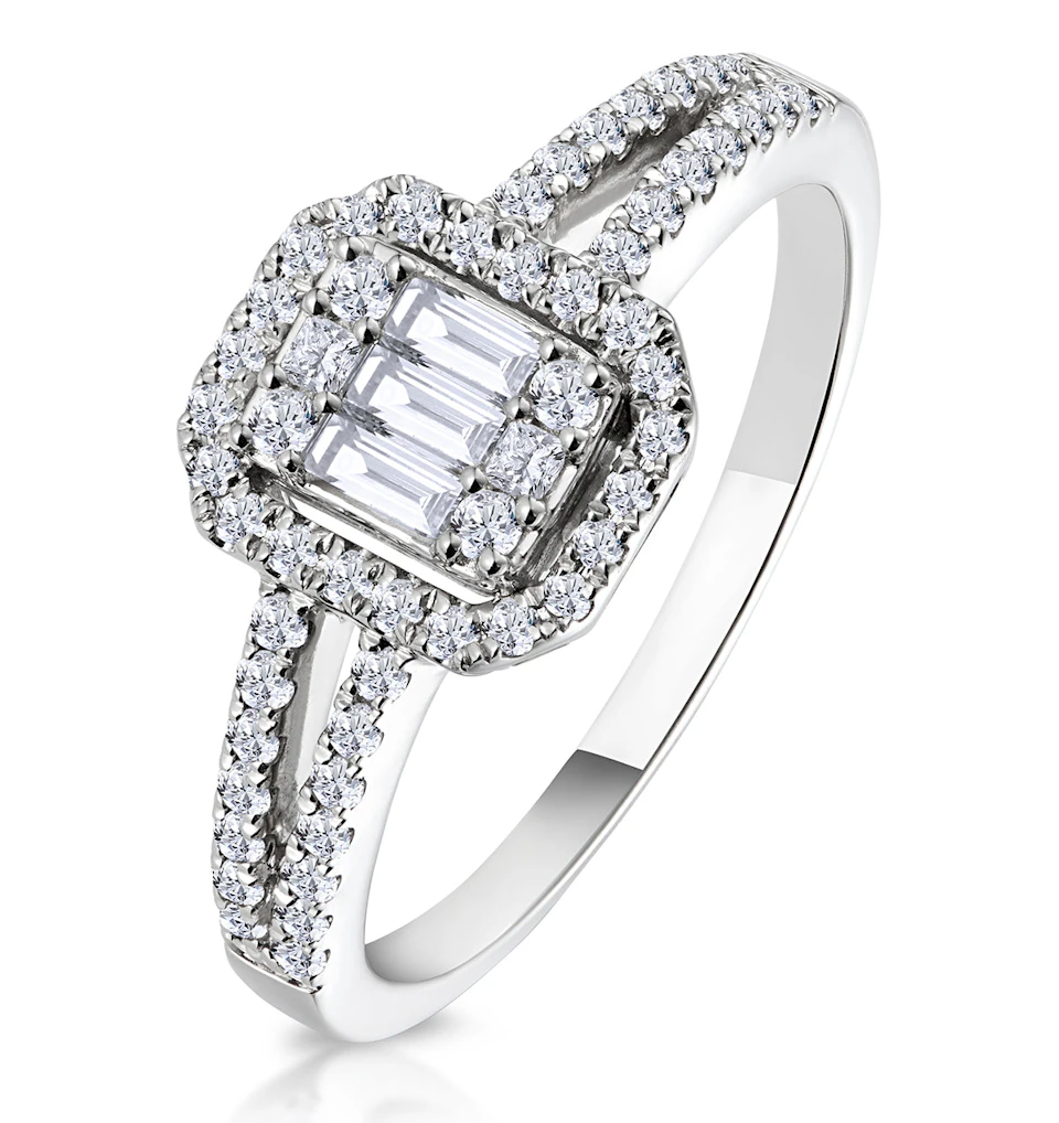 0.50ct Halo Baguette Diamond Ring Asteria Collection in 18K White Gold