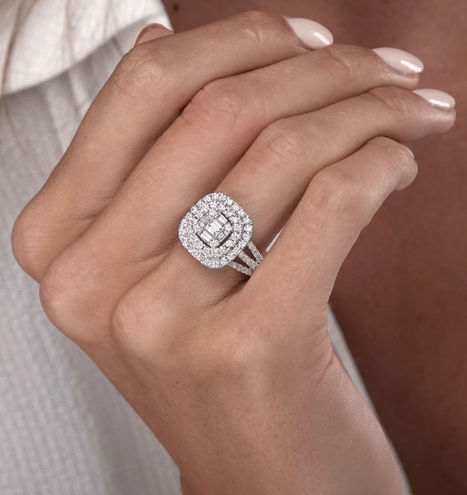 1.25ct Asteria Collection Double Halo Diamond Ring in 18K White Gold