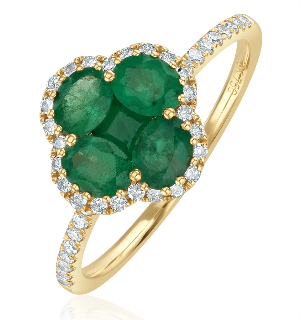 Alegria 1.06ct Emerald and Lab Diamond Ring in 9K Yellow Gold