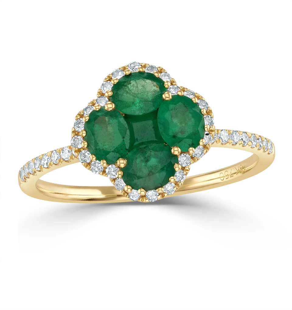 Emerald 1.06ct And Diamond 18K Yellow Gold Alegria Ring