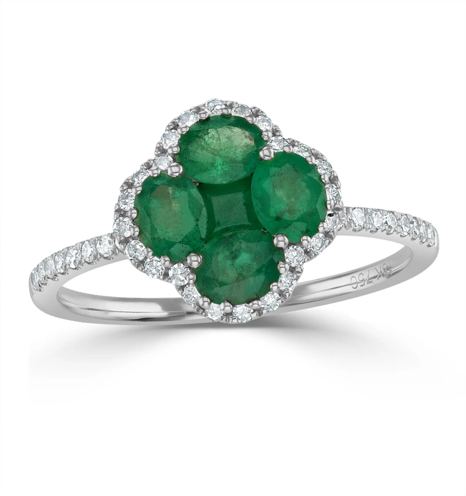Emerald 1.06ct And Diamond 18K White Gold Alegria Ring