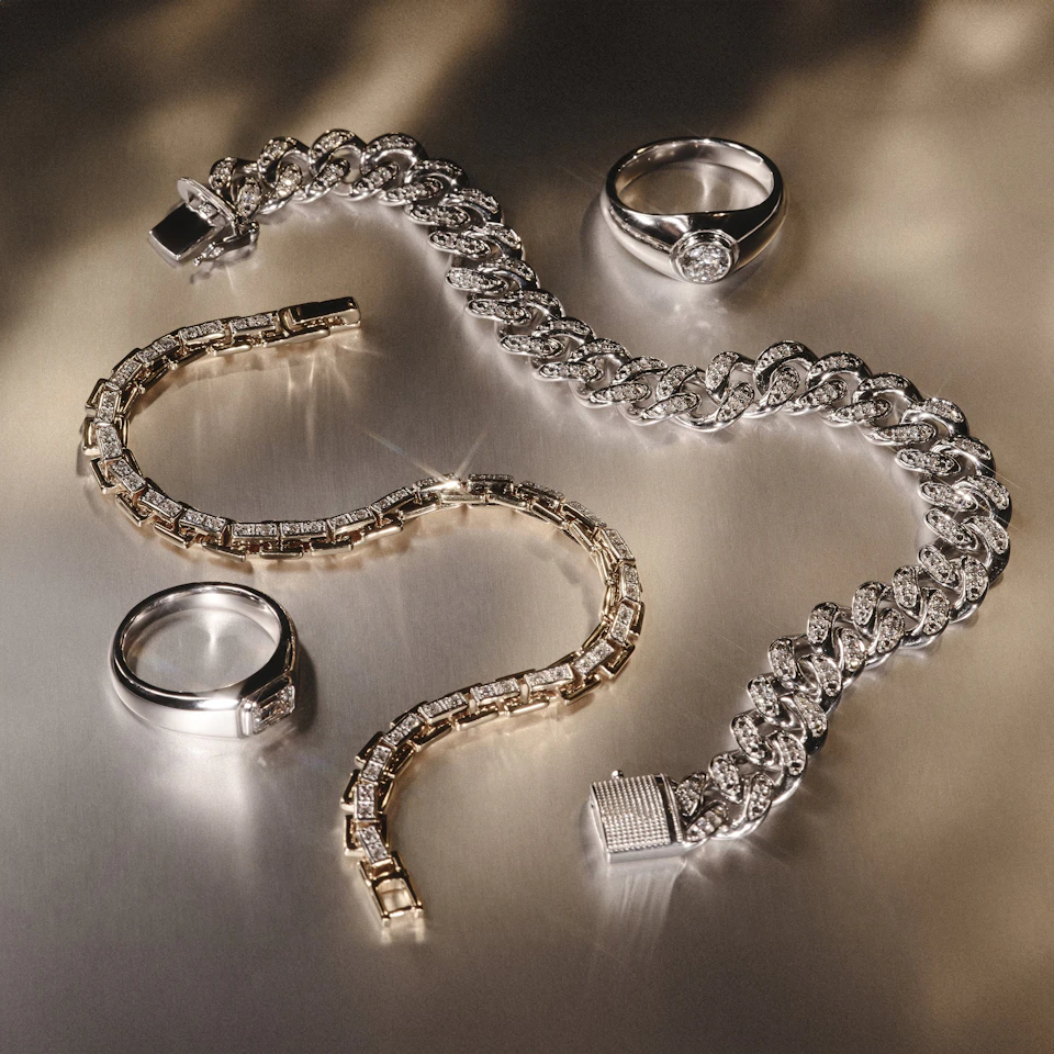 8 Inch Havana Lab Men Diamond Box Set Bracelet 0.85ct in 18K Gold Vermeil