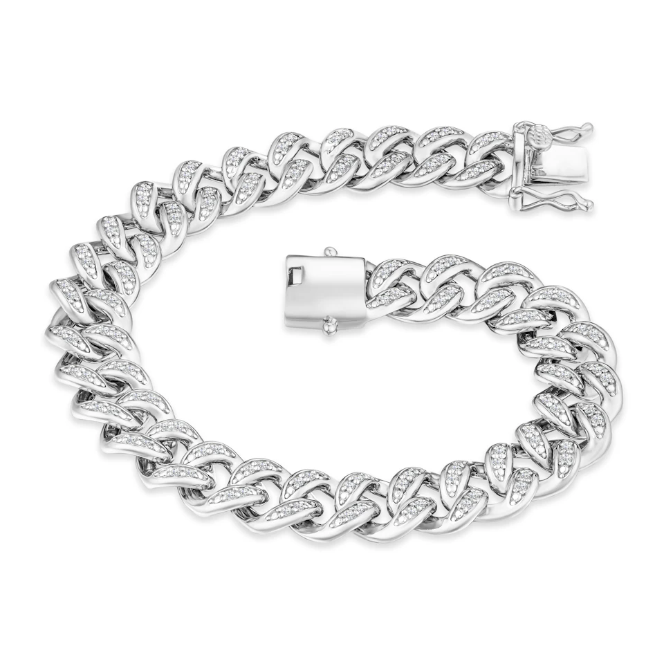 1.20CT Mens Lab Diamond Cuban Link Bracelet in Sterling Silver