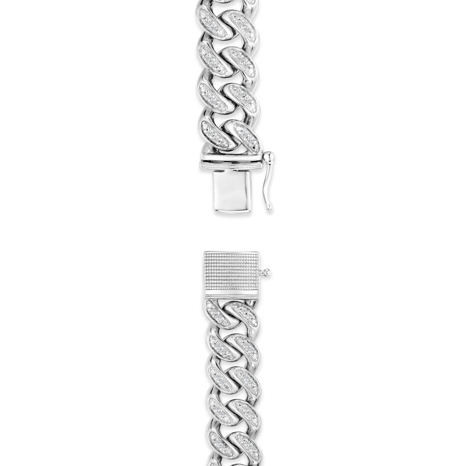 1.20CT Mens Lab Diamond Cuban Link Bracelet in Sterling Silver