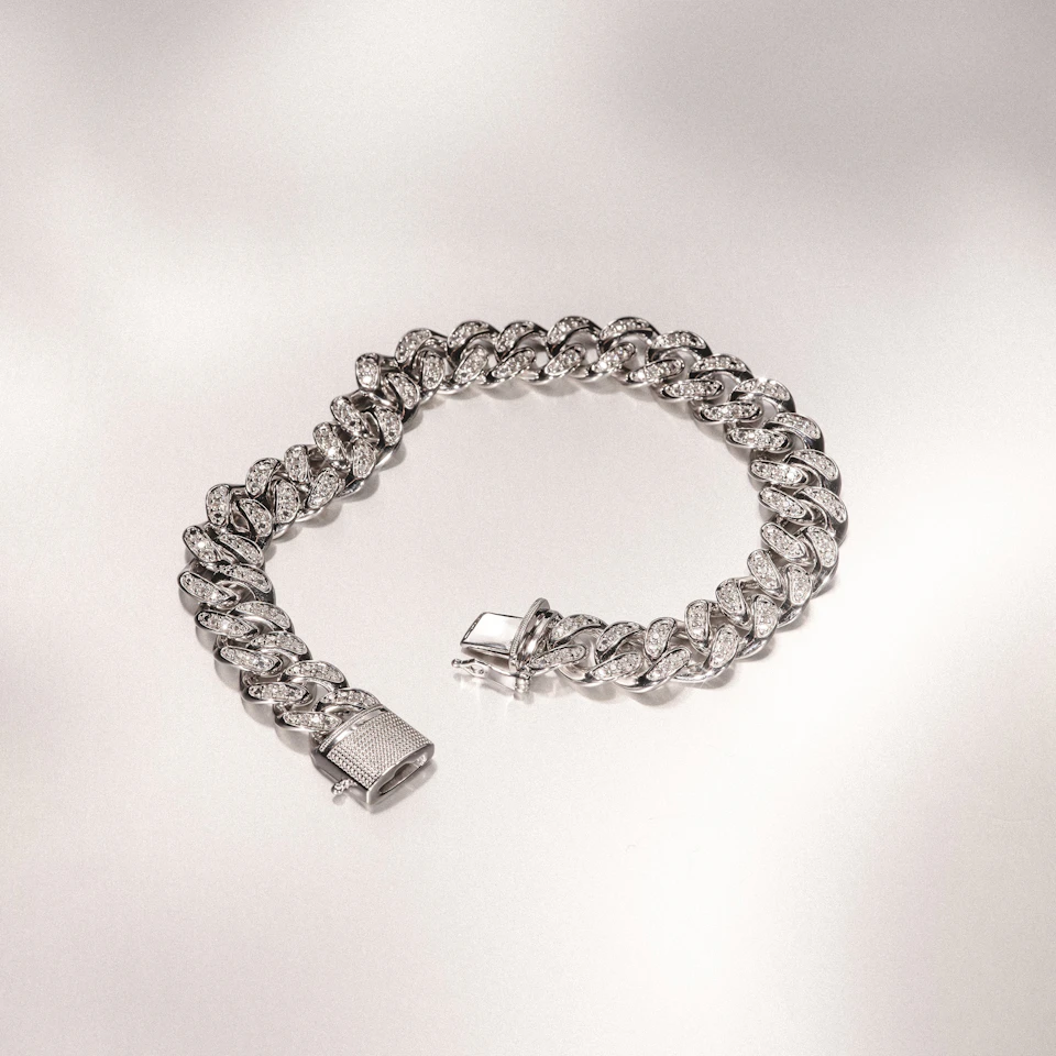 1.20CT Mens Lab Diamond Cuban Link Bracelet in Sterling Silver