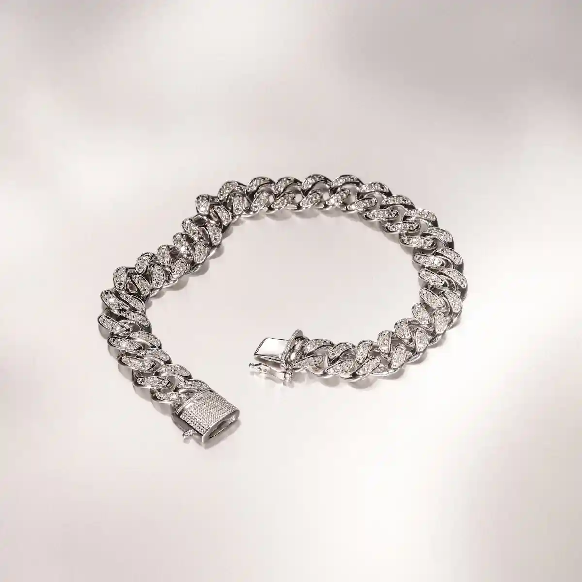 1.20CT Mens Lab Diamond Cuban Havana Link Bracelet in Sterling Silver